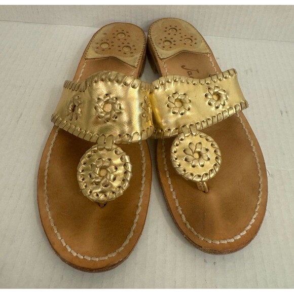 Jack Rogers Gold Jacks Classic Sandals Size 8.5 Beach Preppy Leather Low Heel - Picture 2 of 6